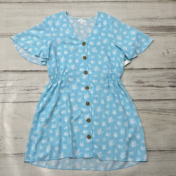 Abound Dress Womens Large Blue Floral NWT Short Sleeve Buttons A-Line - Picture 10 of 16